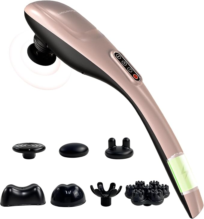 MEGAWISE Cordless Handheld Back Massager w/Rechargeable 3200mAh Battery, 5 Speed and 5 +2 Massage Nodes with Hard, Medium and 2 Soft Silicone Nodes; Massage While Moving Around (Rose Gold) by MEGAWISE