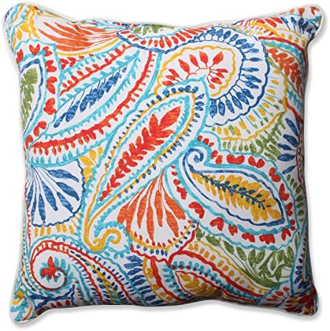Pillow Perfect Paisley Indoor/Outdoor Accent Throw Pillow, Plush Fill, Weather, and Fade Resistant, Floor - 25" x 25", Blue/Multi Ummi, by PillowPerfect