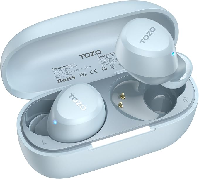 TOZO A1 Wireless Earbuds Bluetooth 5.3 Light Weight in Ear Headphones | IPX5 Waterproof,2 Mics for AI Calls,Immersive Premium Sound Bass Headset with Charging Case,32 EQ via App Blue by TOZO