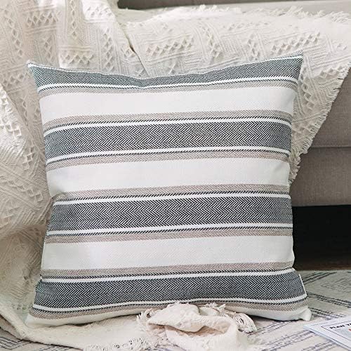 Stripe Pillow Case Soft Linen Square Decorative Throw Cushion Cover Pillowcase with Invisible Zipper for Bench 16" x 16 " by NATUS+WEAVER