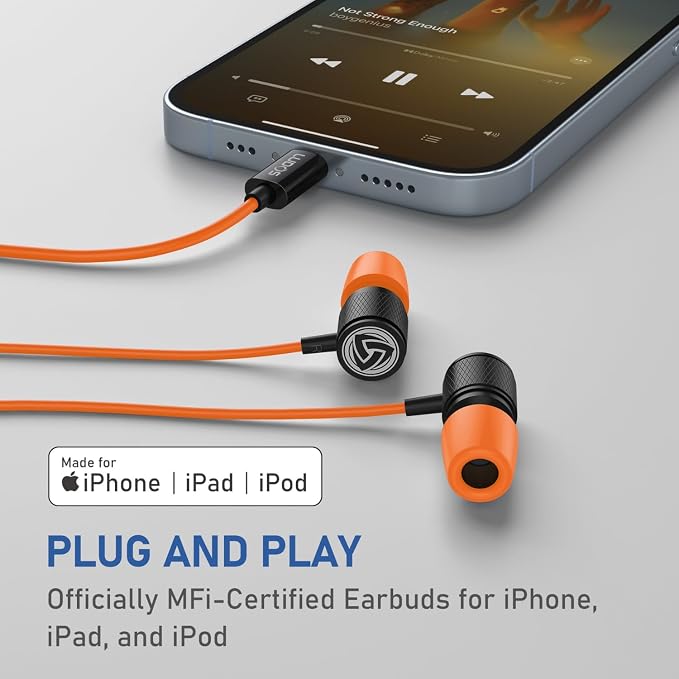 LUDOS Ultra iPhone Wired Headphones Earbuds Earphones with Lightning Connector Apple MFi Certified, 5 Years Warranty, for iPhone 14 13 12 11 Pro Max X XS XR 8 7 Plus with Microphone Control - Orange - Image 5