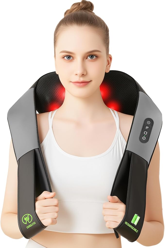 Cordless Shiatsu Neck and Shoulder Massager, Back Massager with Heat,Massage Deeper Tissue 4D Kneading Massage for Shoulder, Neck and Back, Use at Home, Office, Car - Gifts for Fathers Day Dad Gift by AERLANG