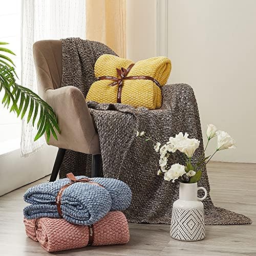 Longhui bedding 100% Cotton Knitted Throw Blanket – Yellow, Soft & Cozy, Machine Washable, 60"x80" – Perfect for Living Room, Couch, Sofa, Bed or Travel - Image 4