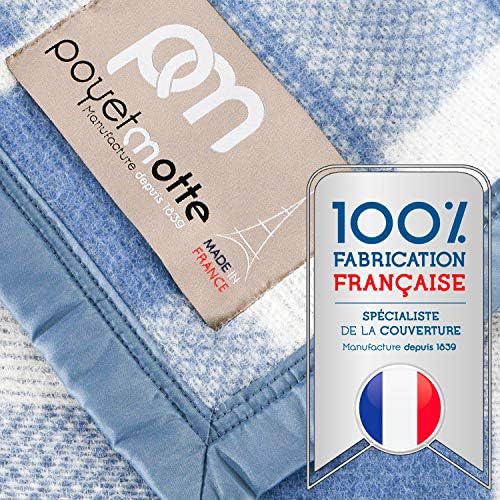 Poyet Motte Rivoli Solid 400GSM 100% Virgin Wool Blanket, Medium/Heavy Weight, Machine Washable (Blue/Natural Plaid, Full/Queen Size) - Image 2