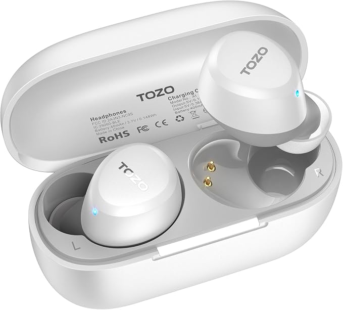TOZO A1 Wireless Earbuds Bluetooth 5.3 Light Weight in Ear Headphones | IPX5 Waterproof,2 Mics for AI Calls,Immersive Premium Sound Bass Headset with Charging Case,32 EQ via App Matte White by TOZO