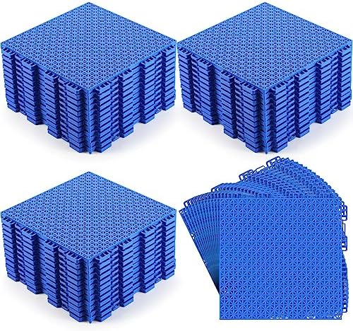 Huwena 50 Pcs Modular Interlocking Cushion Floor Tiles 10 x 10 Inch Non Slip Pool Floor Mat Blue Interlocking Rubber Draining Flooring Tiles with Hole for Drain Deck Patio Balcony Shower Kitchen by Huwena