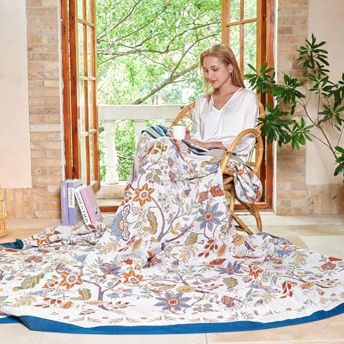 VANJOROY Boho Throw Blanket, 100% Organic Cotton Breathable Skin-Friendly Ultra Soft Bed Quilt Throw - All Season Floral Farmhouse Décor Luxury Blanket for Sofa Couch Chair and Gift. 91" x 98" - Image 7