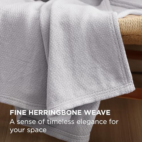 Bedsure 100% Cotton Blanket, Herringbone Weave, Oversized King, Cool Grey - Image 3