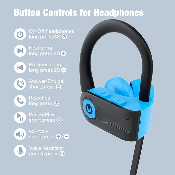Boean Bluetooth Headphones, Bluetooth 5.3 Wireless Headphones with 16 Hours Playtime, Stereo Bass IPX7 Waterproof Over Ear Earphones AI Music Generation for Workout and Sports Running - Image 6