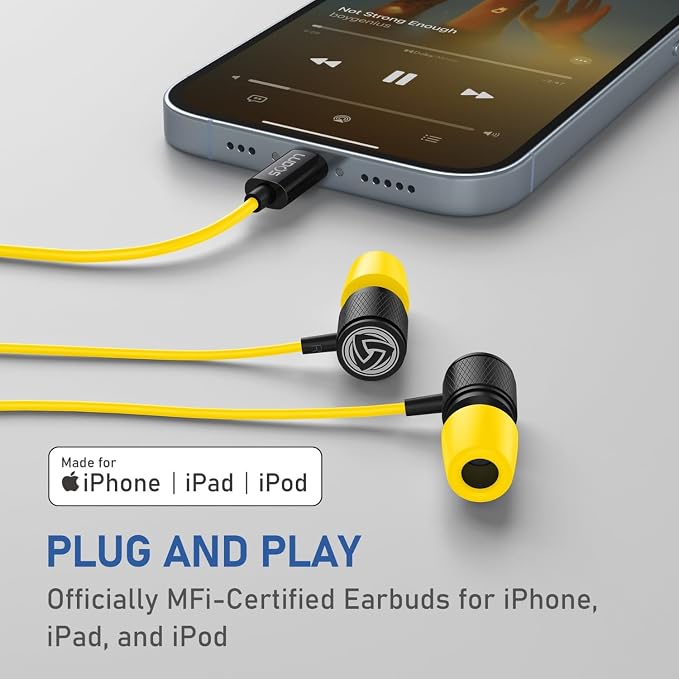 LUDOS Ultra iPhone Wired Headphones Earbuds Earphones with Lightning Connector Apple MFi Certified, 5 Years Warranty, for iPhone 14 13 12 11 Pro Max X XS XR 8 7 Plus with Microphone Control - Yellow - Image 5