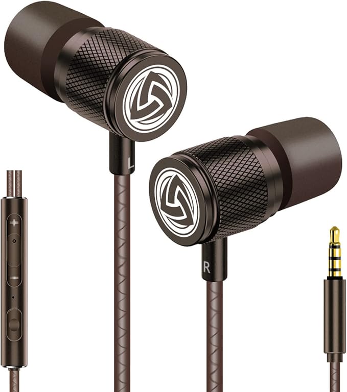 LUDOS Ultra Wired Earbuds in-Ear Headphones, 5 Years Warranty, Earphones with Microphone, Noise Isolating Ear Buds, Memory Foam for iPhone, Samsung, School Students, Kids, Women, Small Ears - Brown by Ludos