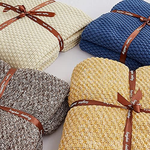 Longhui bedding 100% Cotton Knitted Throw Blanket – Mustard Yellow, Soft & Cozy, Machine Washable, 60"x80" – Perfect for Living Room, Couch, Sofa, Bed or Travel - Image 6