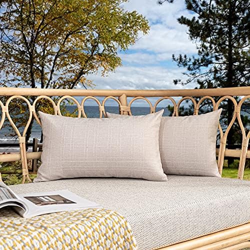Kevin Textile Outdoor Waterproof 14”x24” Lumbar Pillow Covers 2 Pack, Beige by KevinTextile
