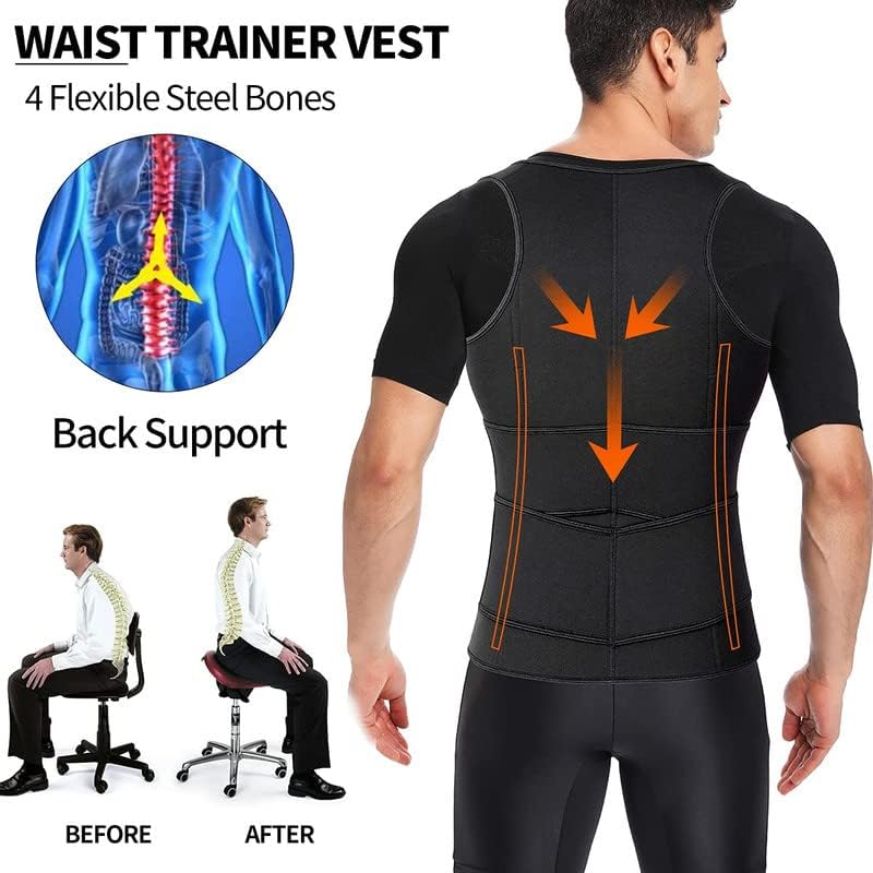 SHAPERIN Men Neoprene Sauna Zipper Waist Trainer Vest Tank Top Trimmer Body Shaper - Image 3