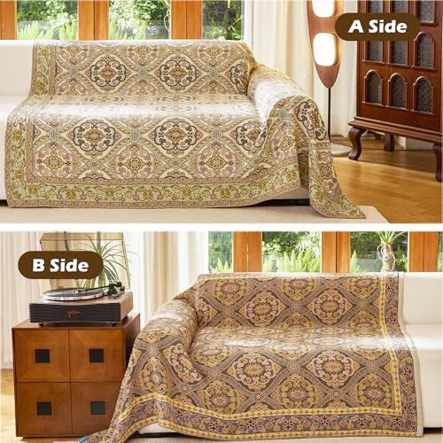 VANJOROY Boho Throw Blanket 60" x 80", 100% Organic Cotton Breathable Skin-Friendly Ultra Soft Bed Quilt Throw - Floral Rustic Decor Luxury Reversible Blanket for Sofa Couch Chair and Gift, - Image 3