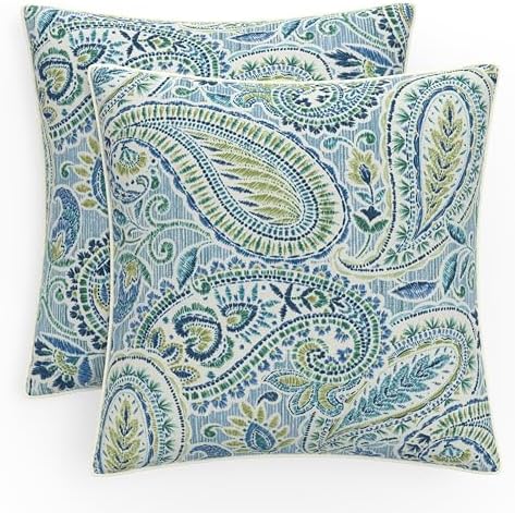 Pillow Perfect Paisley Indoor/Outdoor Accent Throw Pillow, Plush Fill, Weather, and Fade Resistant, Large Throw - 18.5" x 18.5", Artic Stone, 2 Count by PillowPerfect