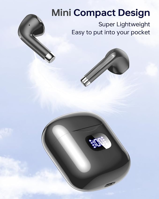 KTGEE Wireless Earbuds Bluetooth 5.3 Ear Buds Headphones, 40Hrs Playback | Stereo Sound, LED Display, IPX7 Waterproof, Compact In-ear Earphones with Mic for Phone Tablet Sport, Charcoal - Image 2