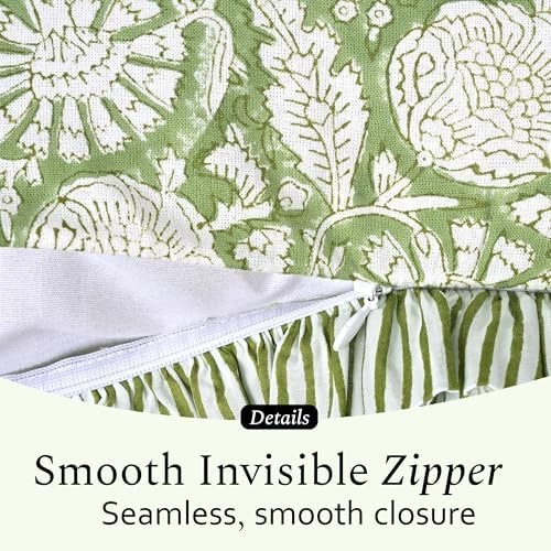 CPC Olive Bloom Hand Block Print 100% Cotton Ruffle Throw Pillow Cover 18x18 inch with Hidden Zipper Decorative for Couch, Bed, Sofa, Farmhouse, Cottagecore Decor Gift Christmas Fall Thanksgiving - Image 6