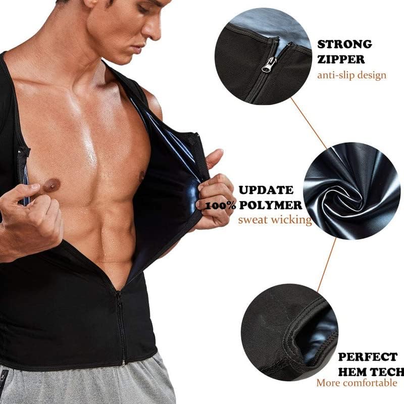 SHAPERIN Men Neoprene Sauna Zipper Waist Trainer Vest Tank Top Trimmer Body Shaper - Image 3