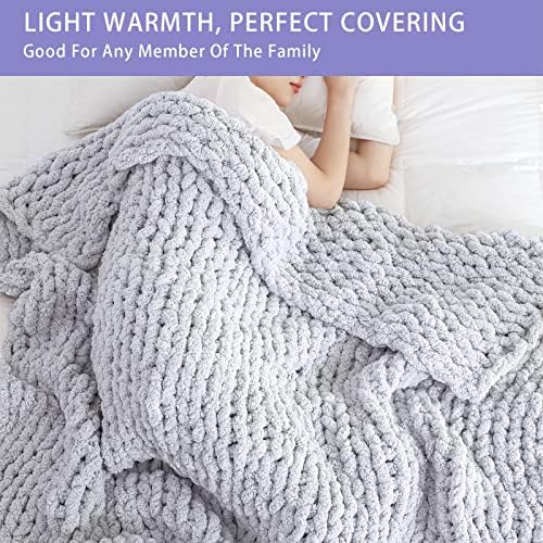 Bigacogo Chunky Knit Throw Blanket for Couch, 60x80 inches, Light Grey - Image 3