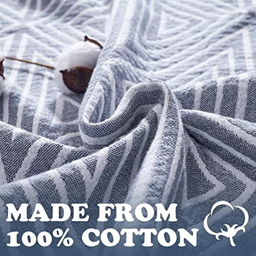 jinchan 100% Cotton Muslin Blanket Twin Boho Throw Blanket 50x60 Slate Blue - Image 3