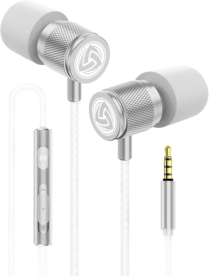 LUDOS Ultra Wired Earbuds in-Ear Headphones, 5 Years Warranty, Earphones with Microphone, Noise Isolating Ear Buds, Memory Foam for iPhone, Samsung, School Students, Kids, Women, Small Ears - White by Ludos