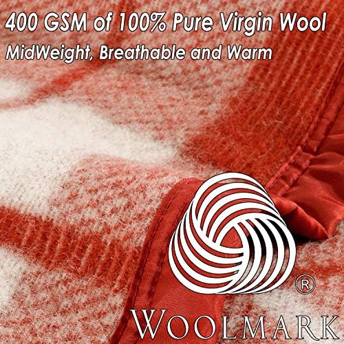 Poyet Motte Rivoli Solid 400GSM 100% Virgin Wool Blanket, Medium/Heavy Weight, Machine Washable (Red/Natural Plaid, Twin Size) - Image 4