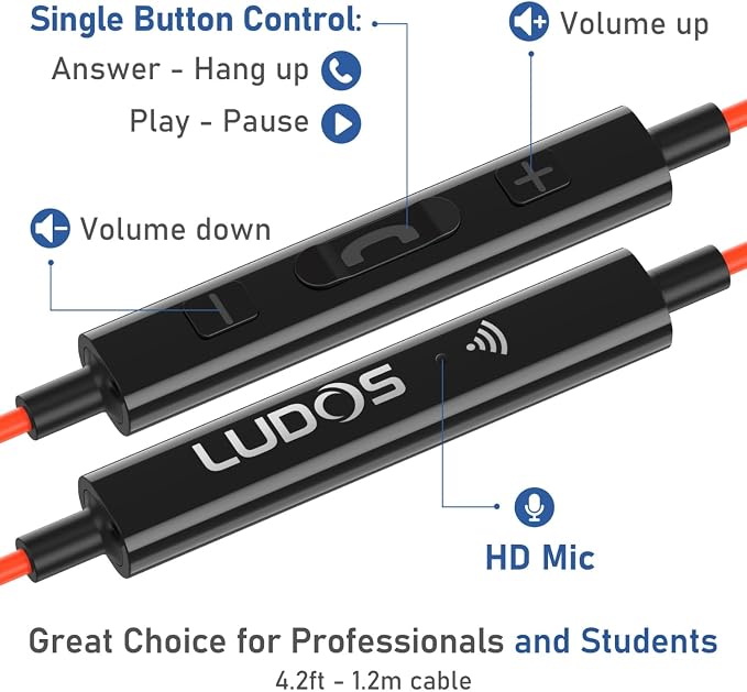 LUDOS Ultra iPhone Wired Headphones Earbuds Earphones with Lightning Connector Apple MFi Certified, 5 Years Warranty, for iPhone 14 13 12 11 Pro Max X XS XR 8 7 Plus with Microphone Control - Coral - Image 6