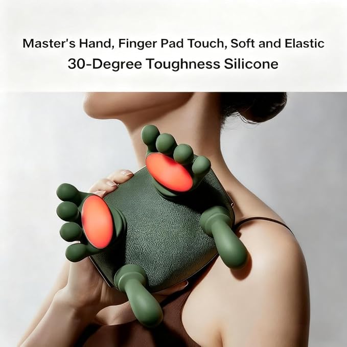 Bionic Heated Massager, Portable Shiatsu Neck and Back Massager, Electric Deep Tissue 4D Kneading Massage, Simulated Human Hand Design for Pain Relief and Muscle Relax (PY-070 Textile Green) - Image 2