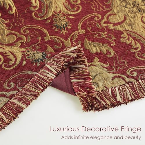 Loom and Mill Luxury Jacquard Damask Throw Blankets for Bed, Red, 52"x72" - Image 3