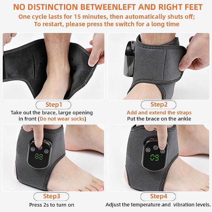 IFTHFOUR 2Pcs Foot and Ankle Massager with Heat, Portable Heated Wrap, 3 Vibration Modes and 5 Heat Settings, USB Charging, Ideal for Home and Travel - Image 4