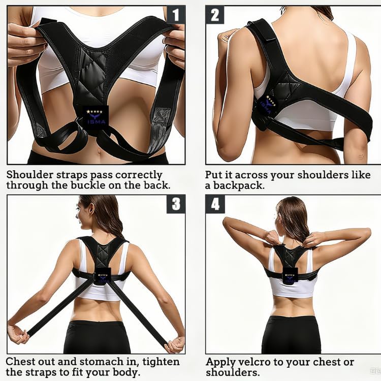 ISMA Posture Corrector for Women & Men, Adjustable Back Brace Posture Corrector, Upper Back & Shoulder Brace, Back Straightener for Better Posture, Breathable Clavicle Support for Everyday Wear - Image 3