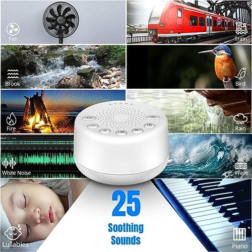 Sound Machine Easysleep White Noise Machine with 25 Soothing Sounds and Night Lights with Memory Function 32 Levels of Volume and 5 Sleep Timer Powered by AC or USB for Sleeping Relaxation (White) - Image 2
