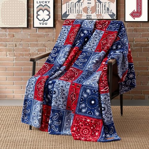 Lucky Brand 50" x 70" Plush Throw Blanket, Bandanny Blue/Red - Image 3