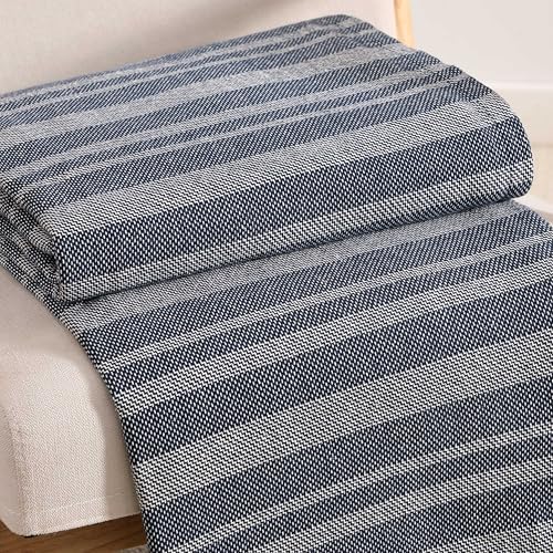 Tommy Hilfiger - Twin Cotton Blanket, Fade Resistant Yarn-Dyed Cotton Bedding, Medium Weight Soft Blanket, Ideal for Layering, Oeko-TEX Certified (Harbor Stripe Navy) - Image 4
