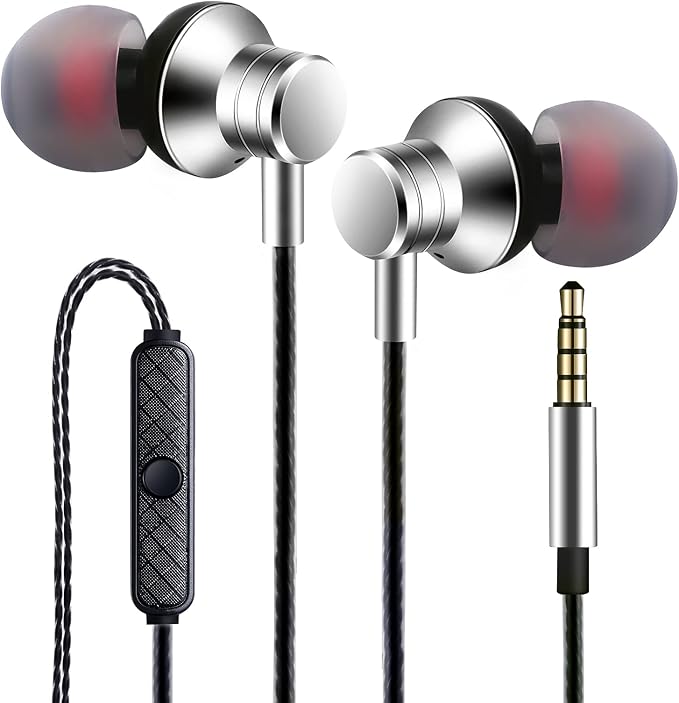Empsun Wired Earbuds Headphones with Microphone Stereo Bass Earphones Noise Isolation in-Ear Headset Compatible with All Smartphones Tablets iPod IPad MP3 Player That with 3.5 mm Interface(Silver) by Empsun