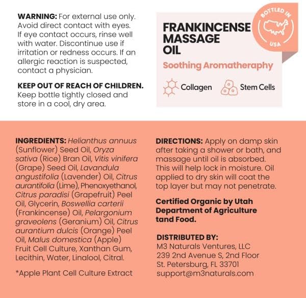 Frankincense Essential Massage Oil, Collagen & Stem Cells, 8 fl oz by M3 - Image 3