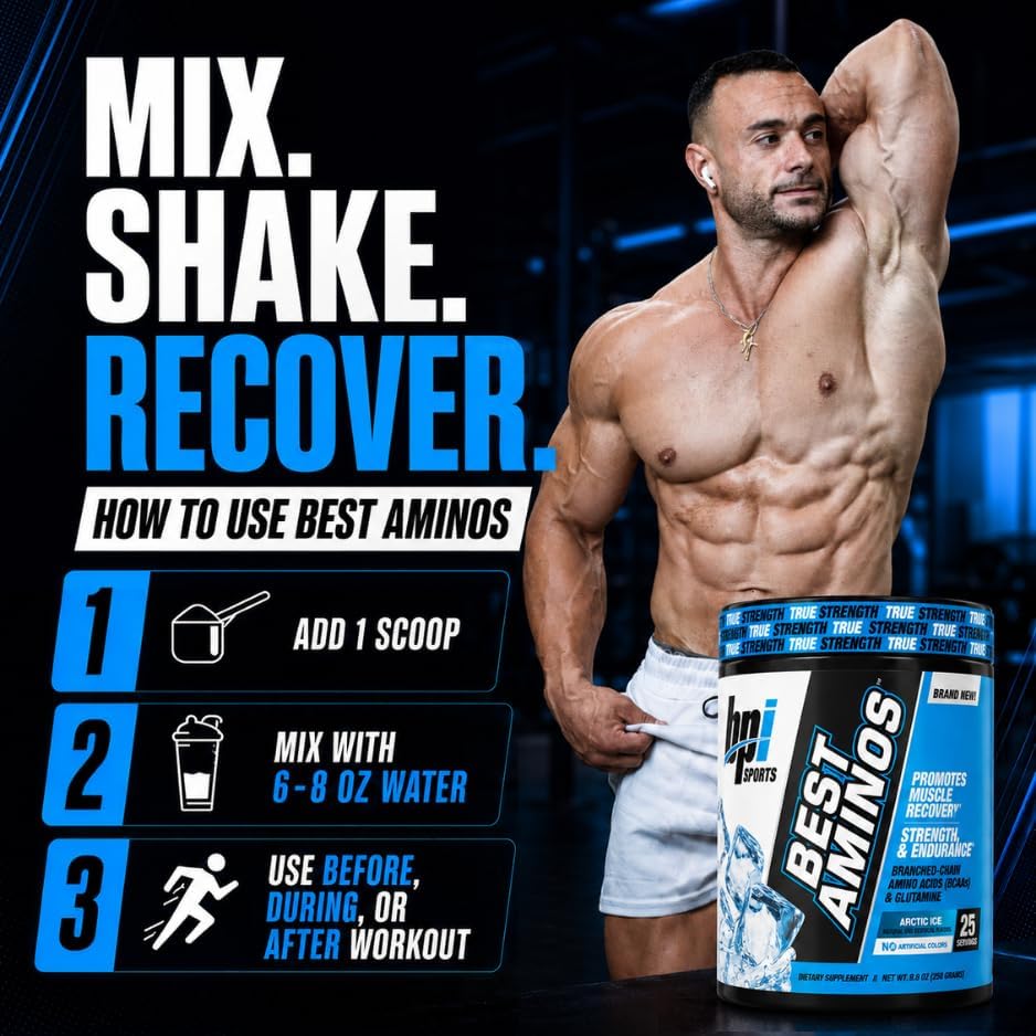 BPI Sports Best Aminos - BCAA Powder Post Workout & Glutamine Recovery Drink with Branched Chain Amino Acids for Hydration & Recovery, for Men & Women - Arctic Ice - 25 Servings - Image 6