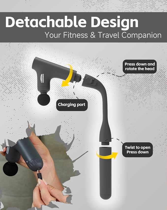 3-in-1 Massage Gun, Deep Tissue Percussion Massager with Extended Handle for Back Pain Relief, Portable for Gym/Office/Home, FSA-HSA Eligible - Image 4