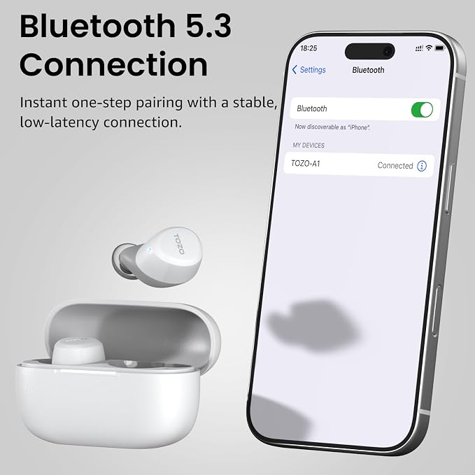 TOZO A1 Wireless Earbuds Bluetooth 5.3 Light Weight in Ear Headphones | IPX5 Waterproof,2 Mics for AI Calls,Immersive Premium Sound Bass Headset with Charging Case,32 EQ via App Matte White - Image 9