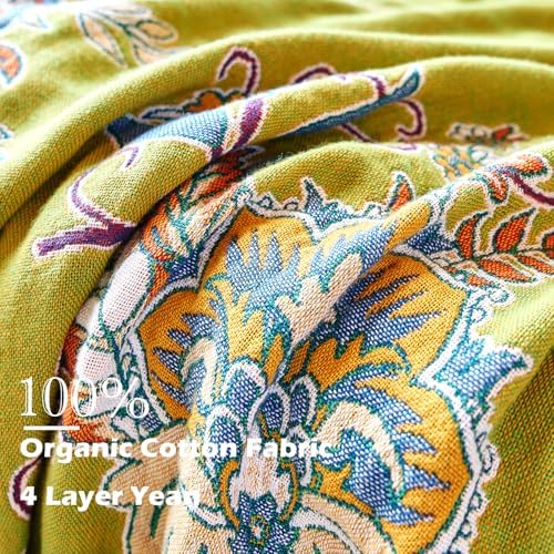 VANJOROY Boho Throw Blanket 60" x 80", 100% Organic Cotton Breathable Ultra Soft Bed Quilt Throw - All Season Luxury Floral Farmhouse Decor Blanket for Sofa Couch Chair and Gift. Green/Blue - Image 6