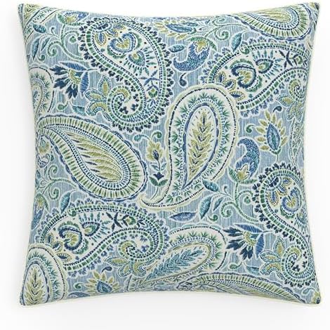 Pillow Perfect Paisley Indoor/Outdoor Accent Throw Pillow, Plush Fill, Weather, and Fade Resistant, Floor - 25" x 25", Artic Stone, 1 Count by PillowPerfect