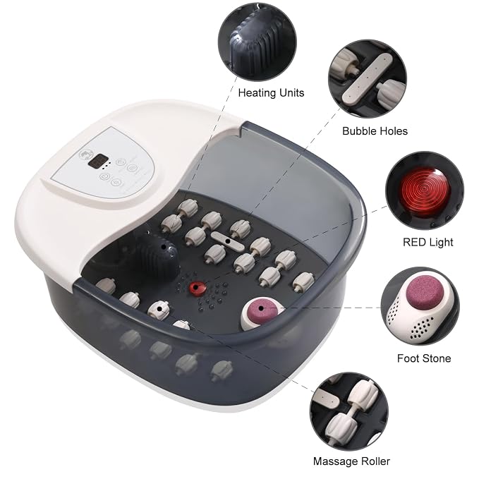 ECARBME Foot Spa Bath Massager with Heat, Foot Soaking Tub with 22 Massage Rollers, Temperature Control, Jets, Bubbles, Epsom Salt and Vibration, Foot Bath soak tub for Relaxation - Grey - Image 8