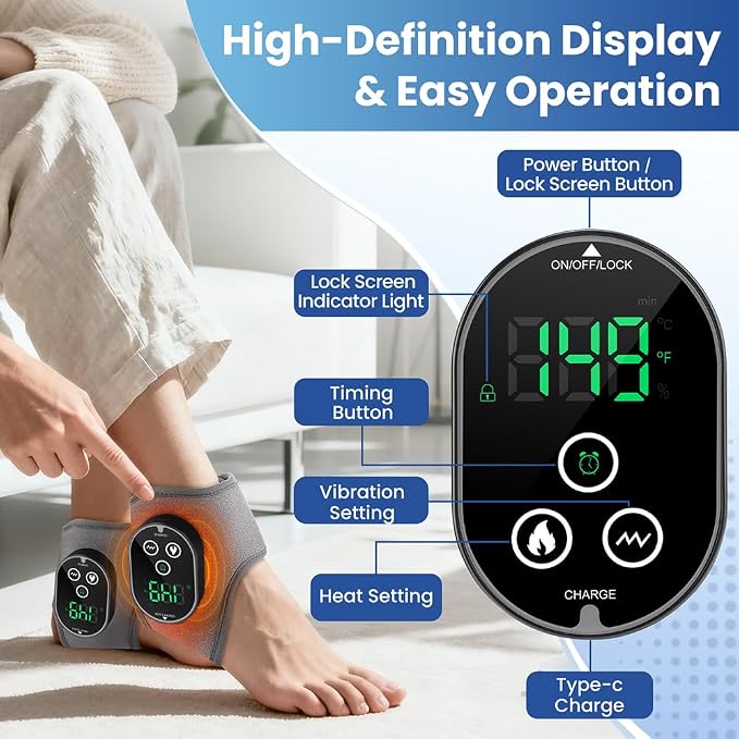 2PCS Cordless Ankle Heating Pad with Massager, Foot and Ankle Massager - Image 4