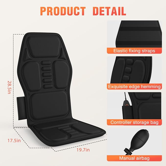 Back Massager for Chair, Massage Seat Cushion with Heat, Lumbar Traction, 8 Vibrating Motors Massager Chair Pad for Full Body Pain Relief, and Home Use - Image 5