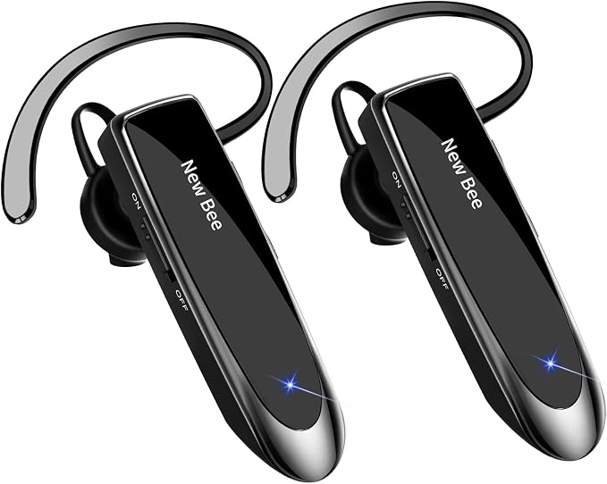 [2 Pack] Bluetooth Earpiece Wireless Handsfree Headset V5.0 24 Hrs Driving | with Microphone 60 Days Standby Bluetooth Headset for iPhone Android Driver Cell Phone Calls by NewBee