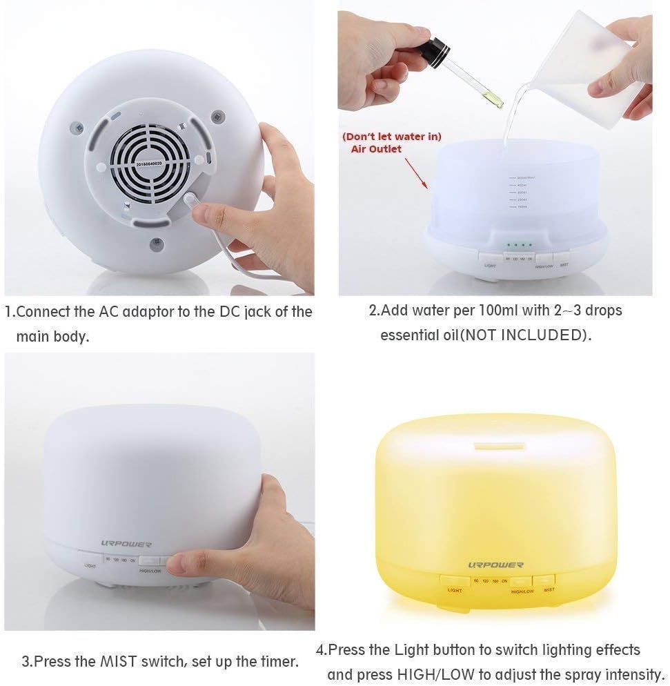 URPOWER 500mL Essential Oil Diffuser Humidifier for Home & Large Rooms - Image 6