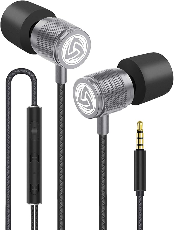 LUDOS Ultra Wired Earbuds in-Ear Headphones, 5 Years Warranty, Earphones with Microphone, Noise Isolating Ear Buds, Memory Foam for iPhone, Samsung, School Students, Kids, Women, Small Ears - Grey by Ludos