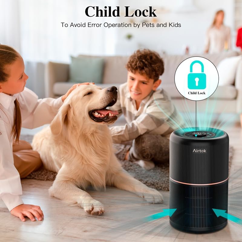 AIRTOK HEPA Air Purifier for Home Bedroom with Fragrance Sponges | 4-In-1 H13 True HEPA Air Filter for Smoke Dust Pollen Pet Dander Odors,99.97% Removal to 0.1 Microns | Ozone-Free, Night Light,Black - Image 5