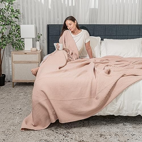 Comfy Cubs Waffle Blanket King, 108" x 90" - 100% Cotton Lightweight Breathable Bed Blanket - Soft Textured Thermal Weave for All Seasons – Decorative Cozy Layer for Couch, Sofa, or Bed - Blush - Image 2